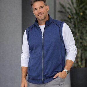 Tommy Bahama Mens Reversible Vest XL Full Zip Blue Black Casual Layer